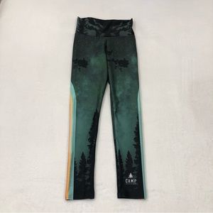 Sweat Goddess Camp Matalon Forest Galaxy Green Leggings Yoga Pants Womens M